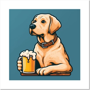 Labrador Retriever holding a glass of beer Posters and Art